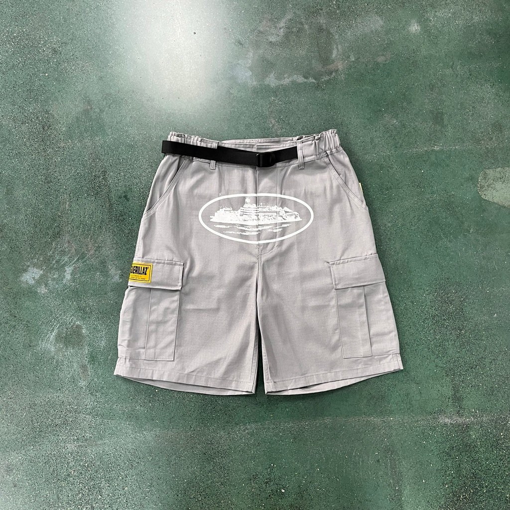 "alcatraz" cargo shorts grey